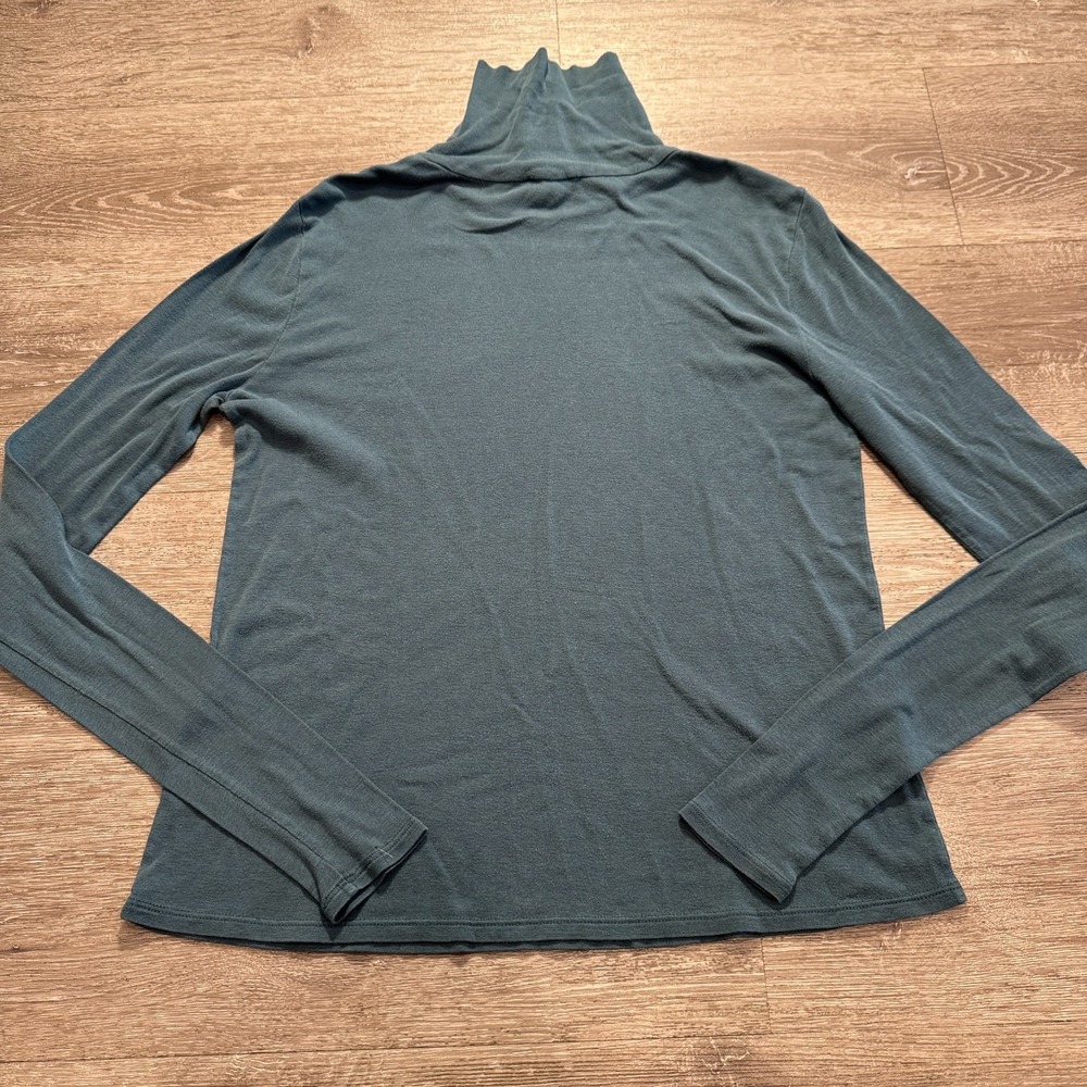 Eileen Fisher Shirt Womens XS Blue Long Sleeve Turtle Neck Baselayer Pima Cotton